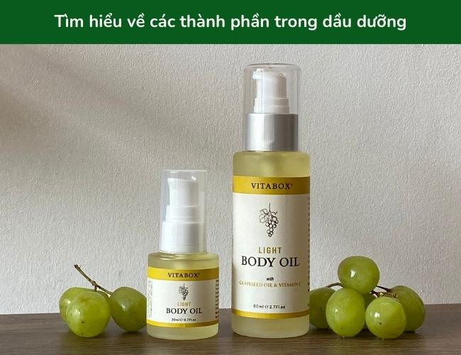 Dầu dưỡng thể body oil Vitabox có thành phần hoàn toàn từ thiên nhiên